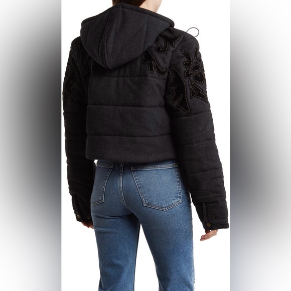 🔥🔥NWT - Free People - Fleur de Lis Denim Puffer Jacket - Washed Black - Picture 6 of 6